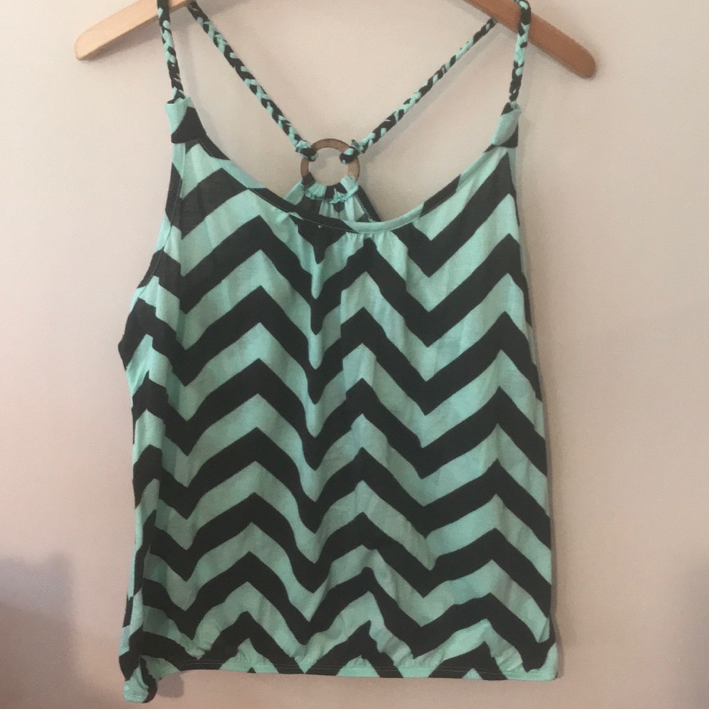 Mint and black chevron braided tank